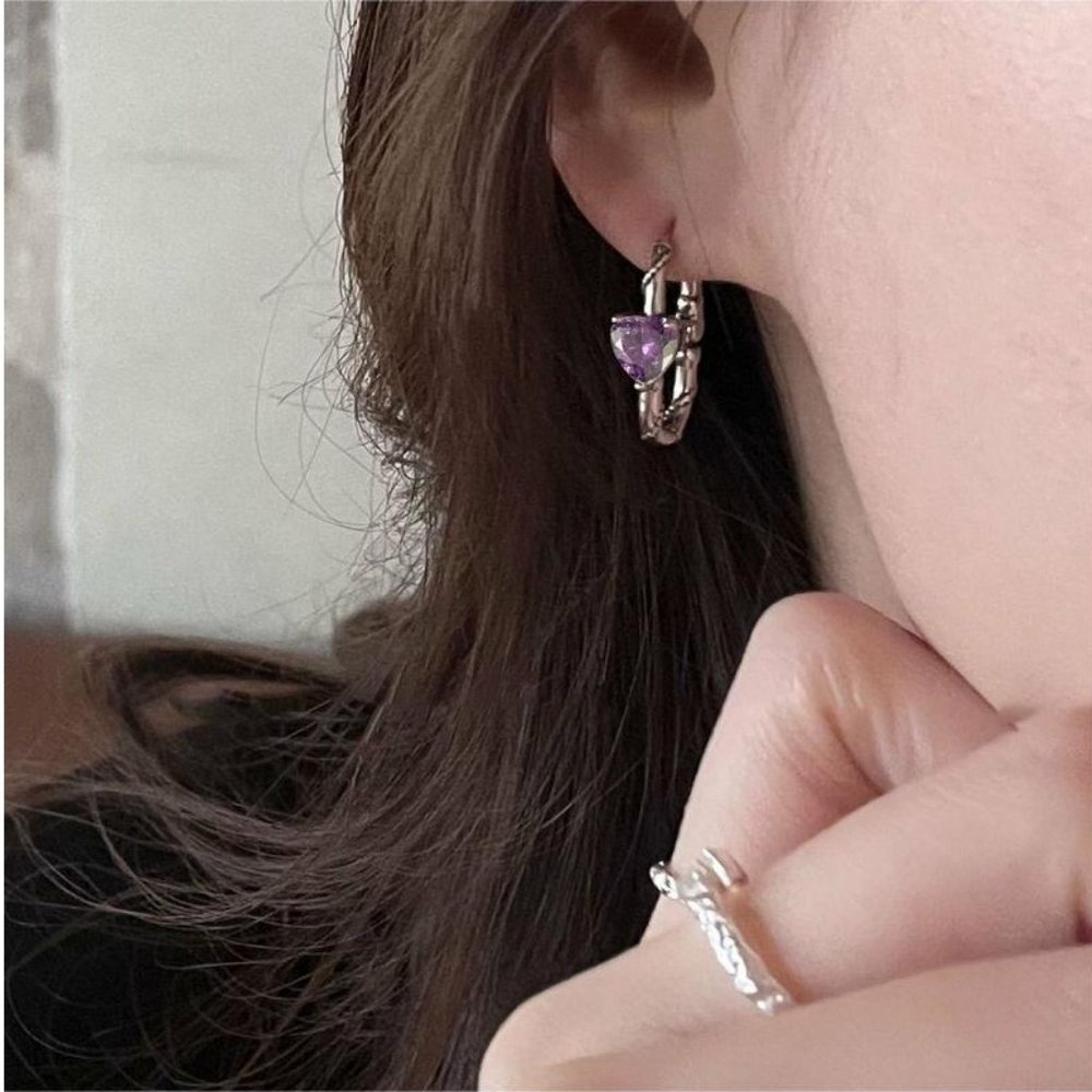 Purple crystal diamond earrings